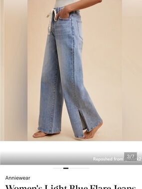 Light Blue Wide-Leg Jeans with Side Slit
